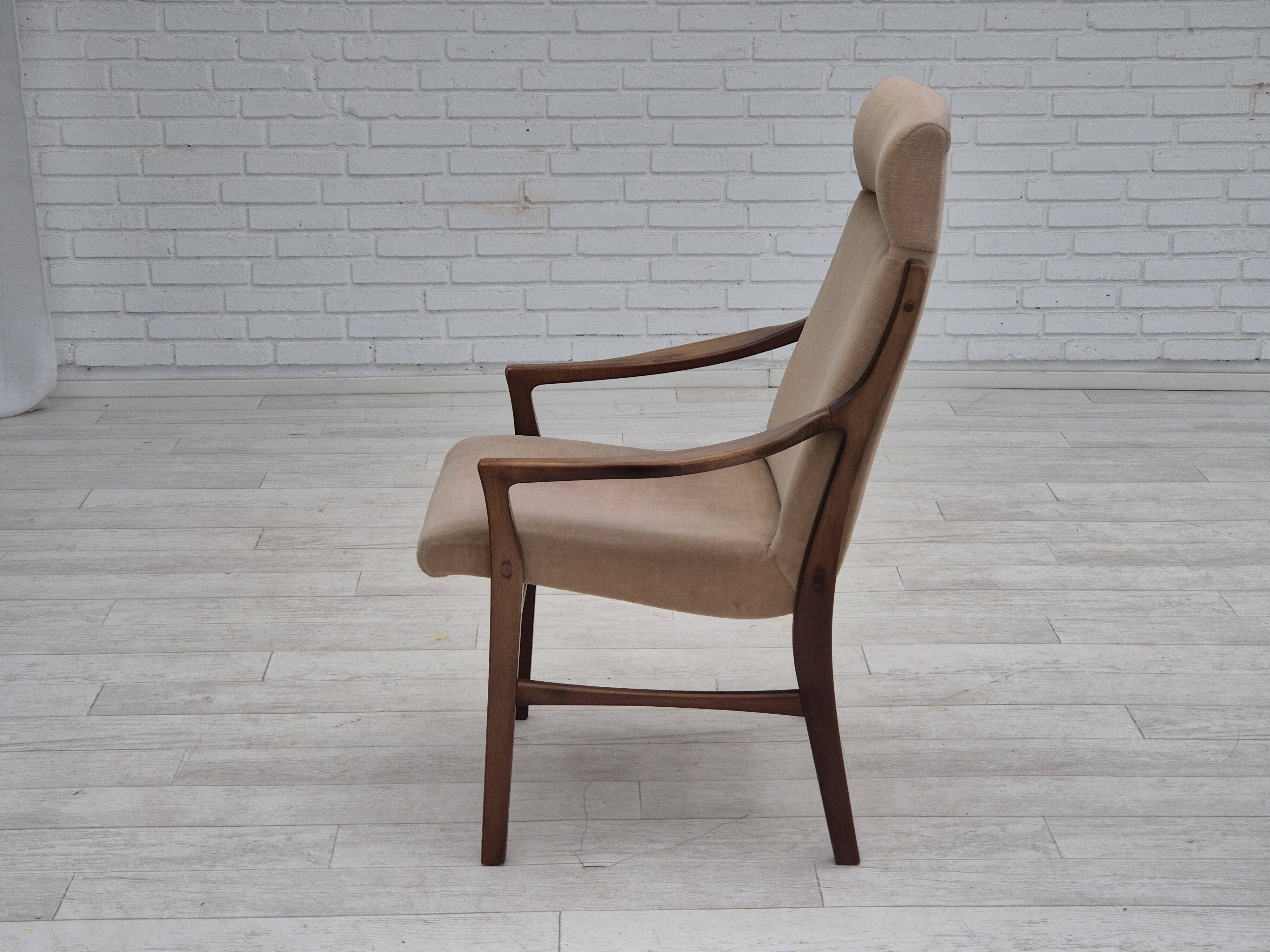 1960s, Scandinavian design, highback armchair, original condition, furniture velour, beech wood.