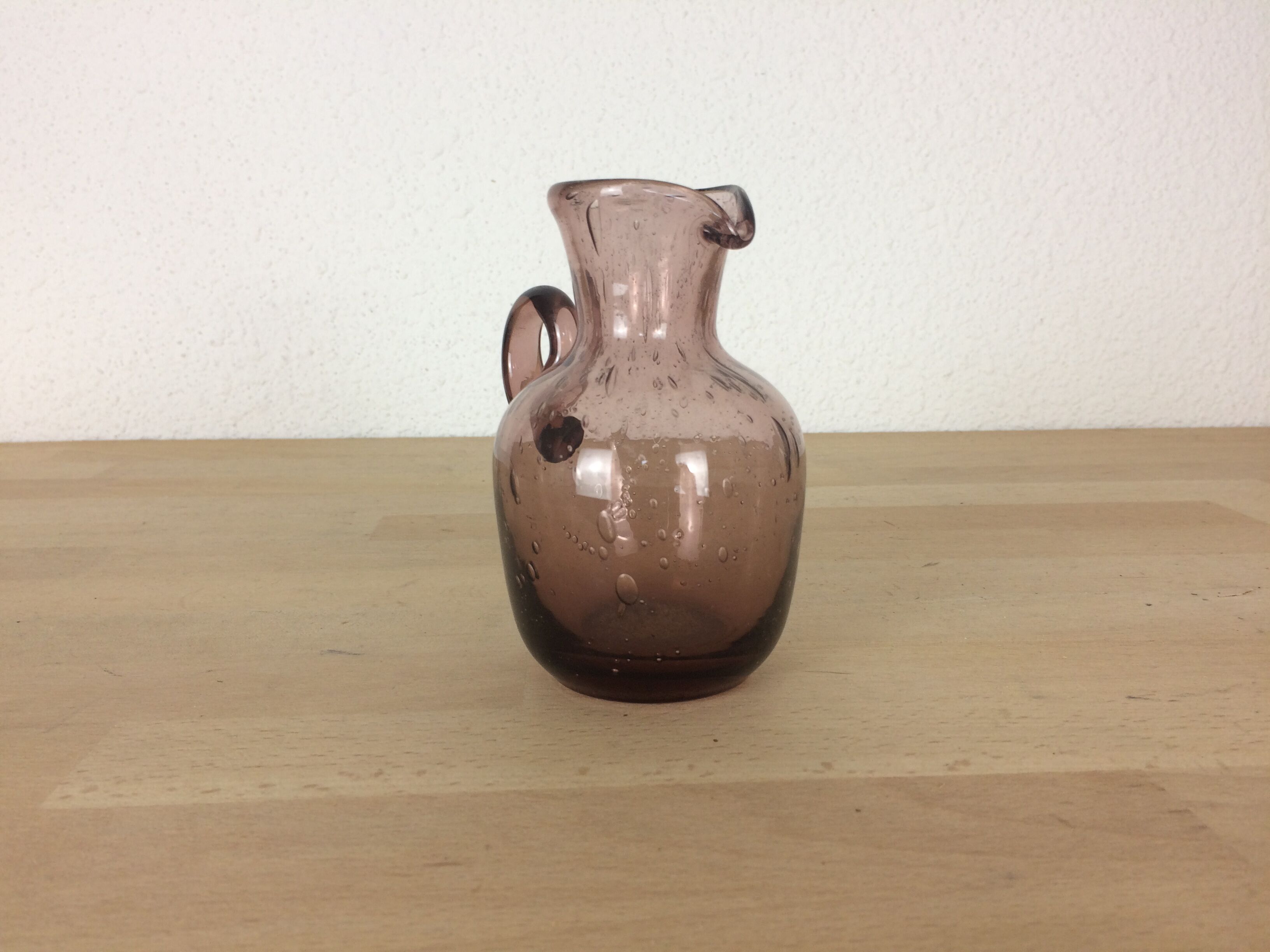 Pink bubbled glass vase or pitcher, milk pot