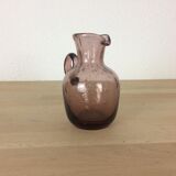 Pink bubbled glass vase or pitcher, milk pot