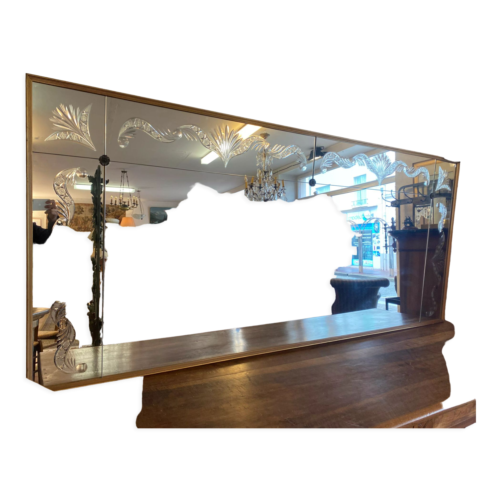 Brewery mirror, hollow engraved glass, perfect condition