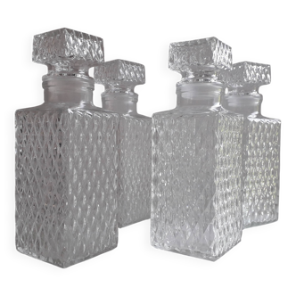 Set of 4 Vintage Molded Glass Whiskey Decanters