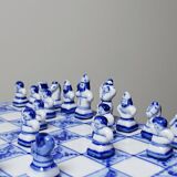 Rare and unique Gzhel porcelain travel chess set by Yuri Garanin