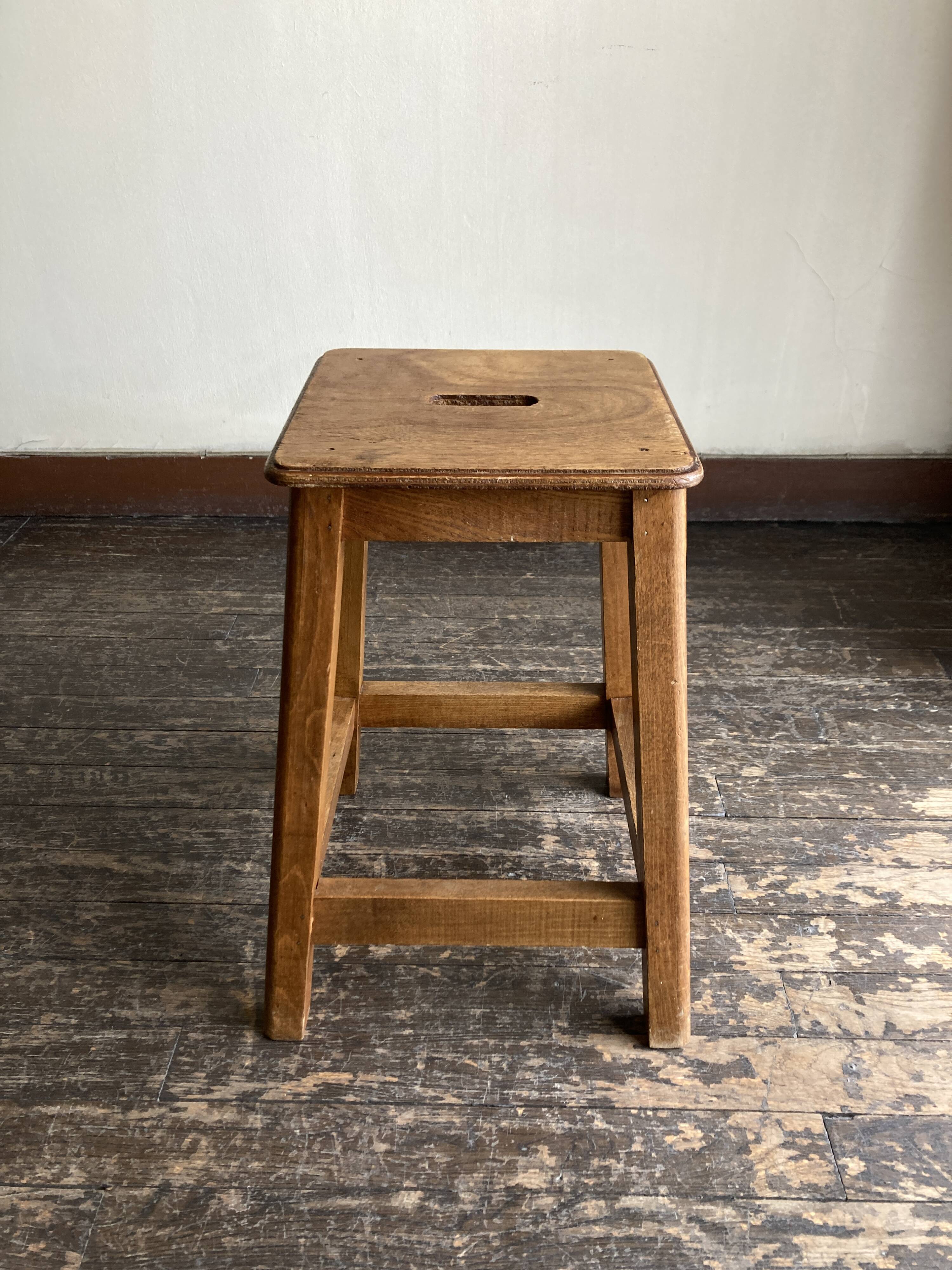 Boarding school stool in oak and plywood 1950