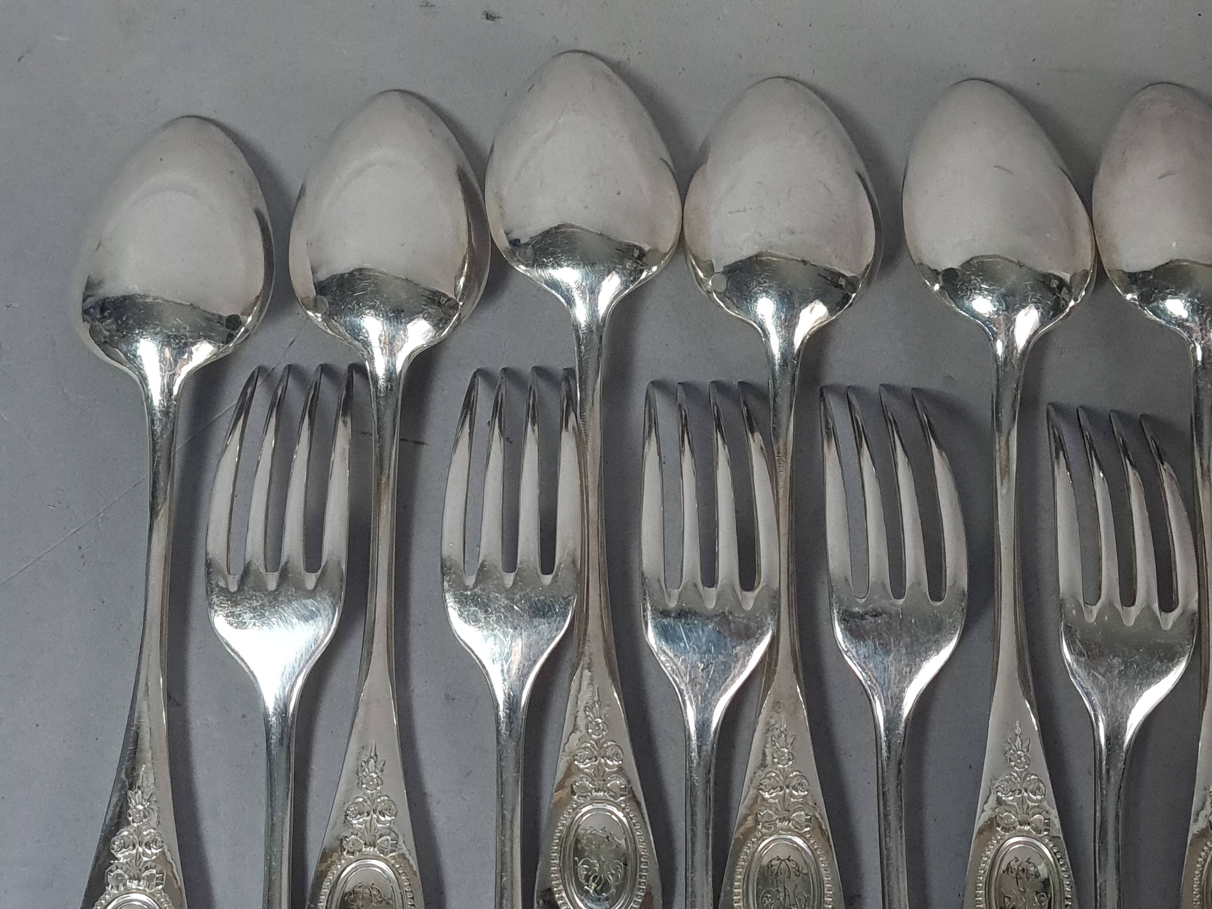 12 spoons & 11 forks Cailar Bayard (Christofle) silver-plated metal D178