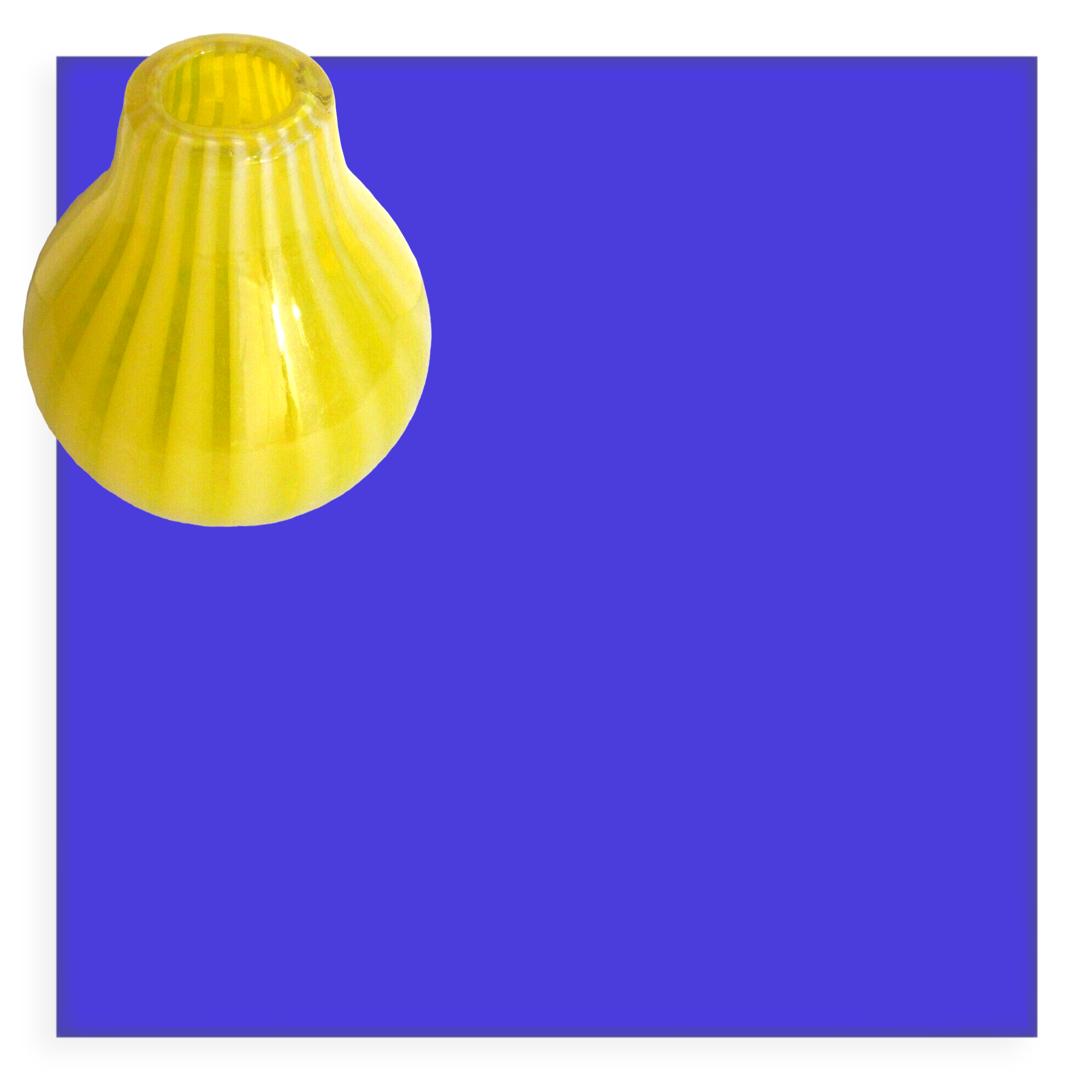 Art Deco glass vase, very small, ball shape with yellow and opalescent stripes