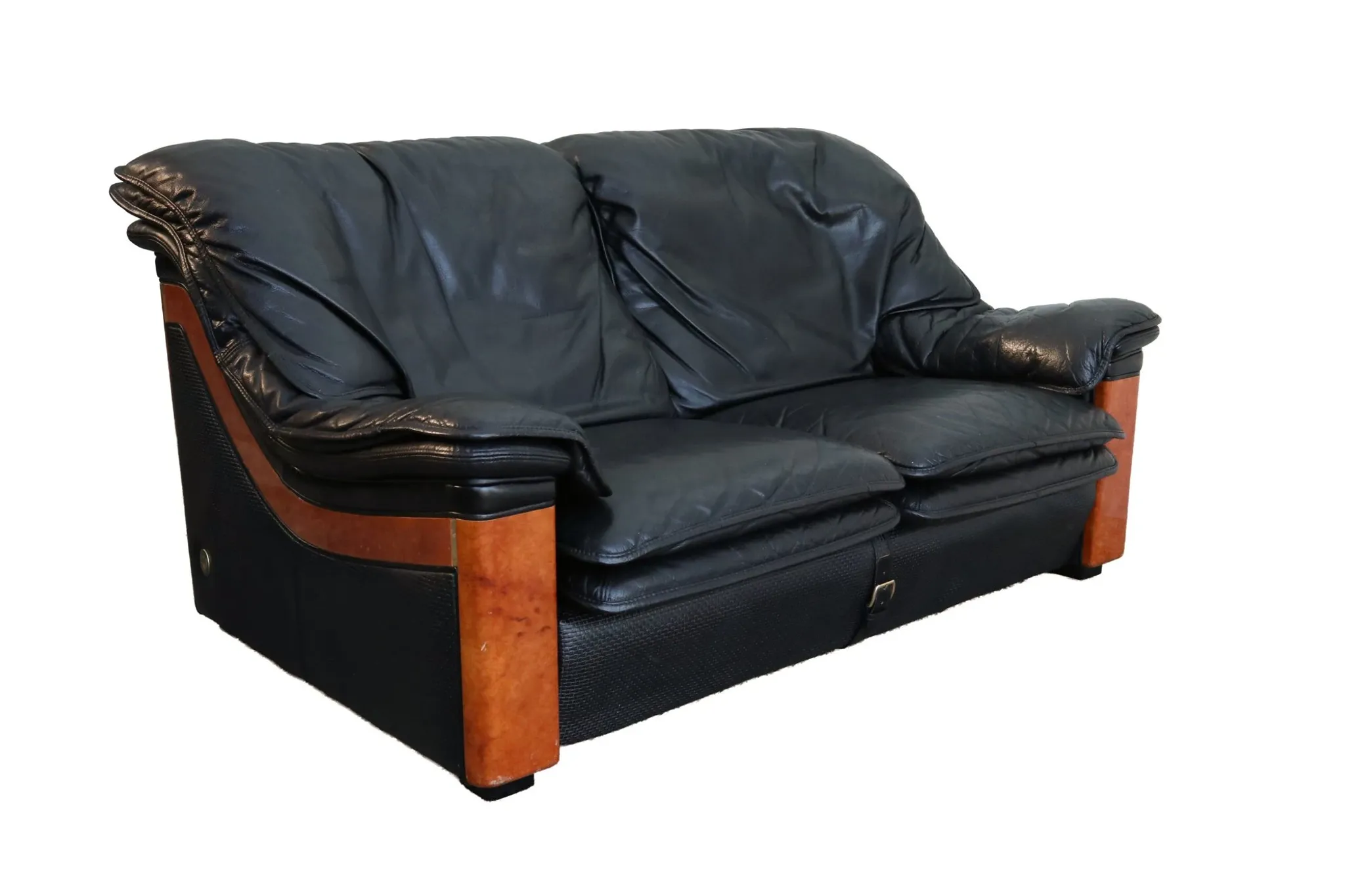Paolo Gucci for Formitalia – two-seater sofa in black leather and burl wood