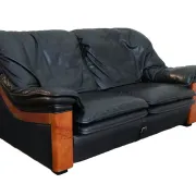 Paolo Gucci for Formitalia – two-seater sofa in black leather and burl wood