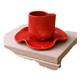 Set of wavy ceramic cup and saucer - poppy red