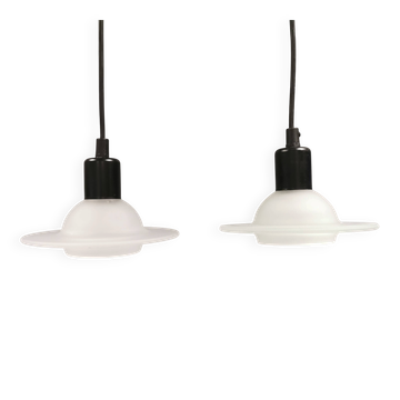 White glass UFO pendant lights by Design-Light, early 1990s Denmark