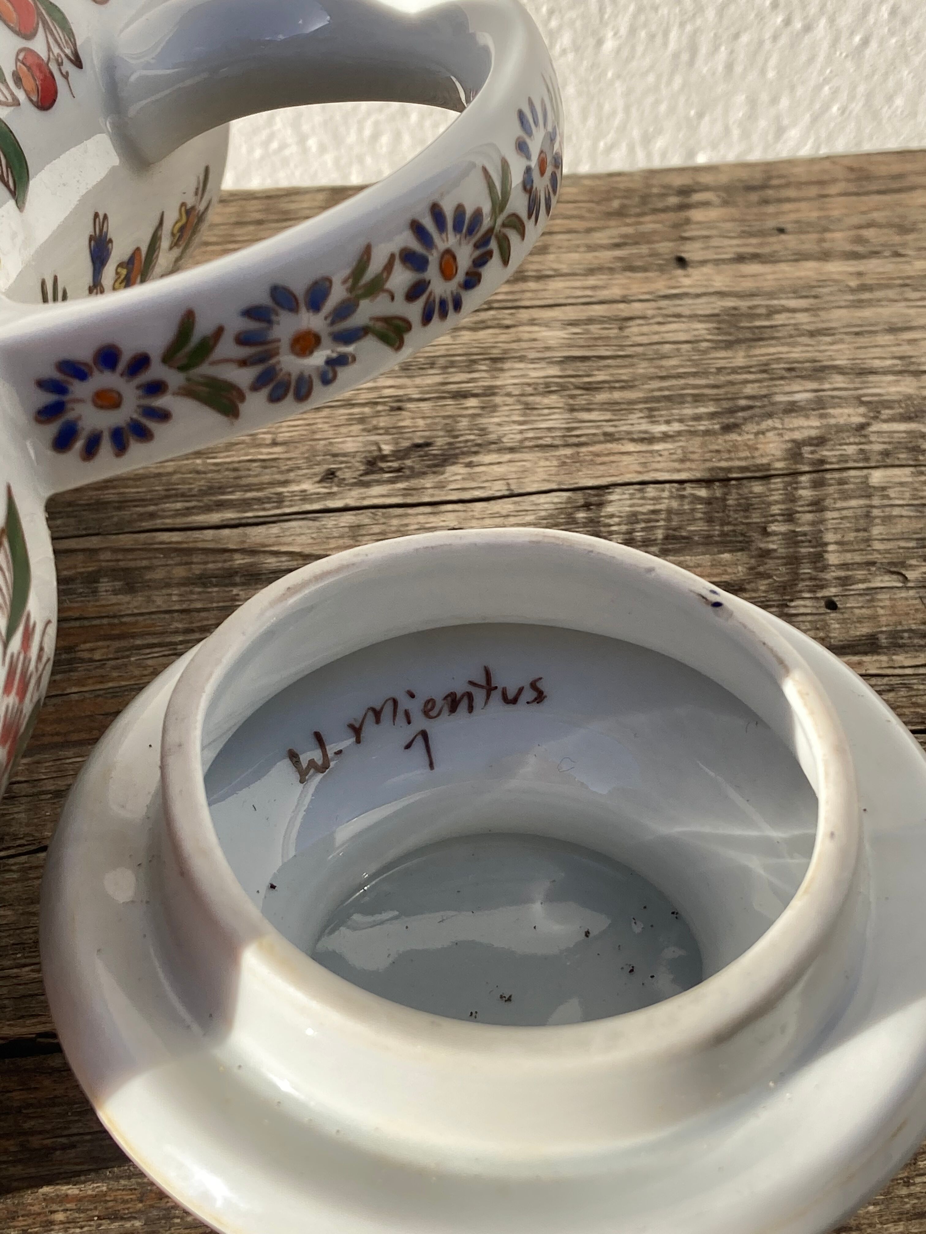 White hand-painted porcelain teapot with flowers Poland 1970s