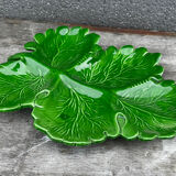 Green Ceramic Hors d'Oeuvres Dish in Leaf Shape, Art Deco Period
