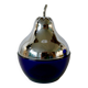 Pear butter dish in silver metal and blue glass from the 70s