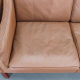 Canapé 3 places danois des années 1970 en cuir marron avec structure en hêtre