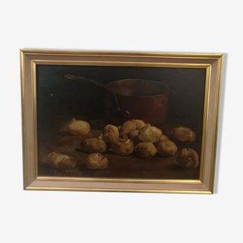Tableau peinture à l'huile "les pommes de terre"