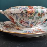Vintage French serving sauce boat from La Tallec, Limoges, with colourful floral decoration