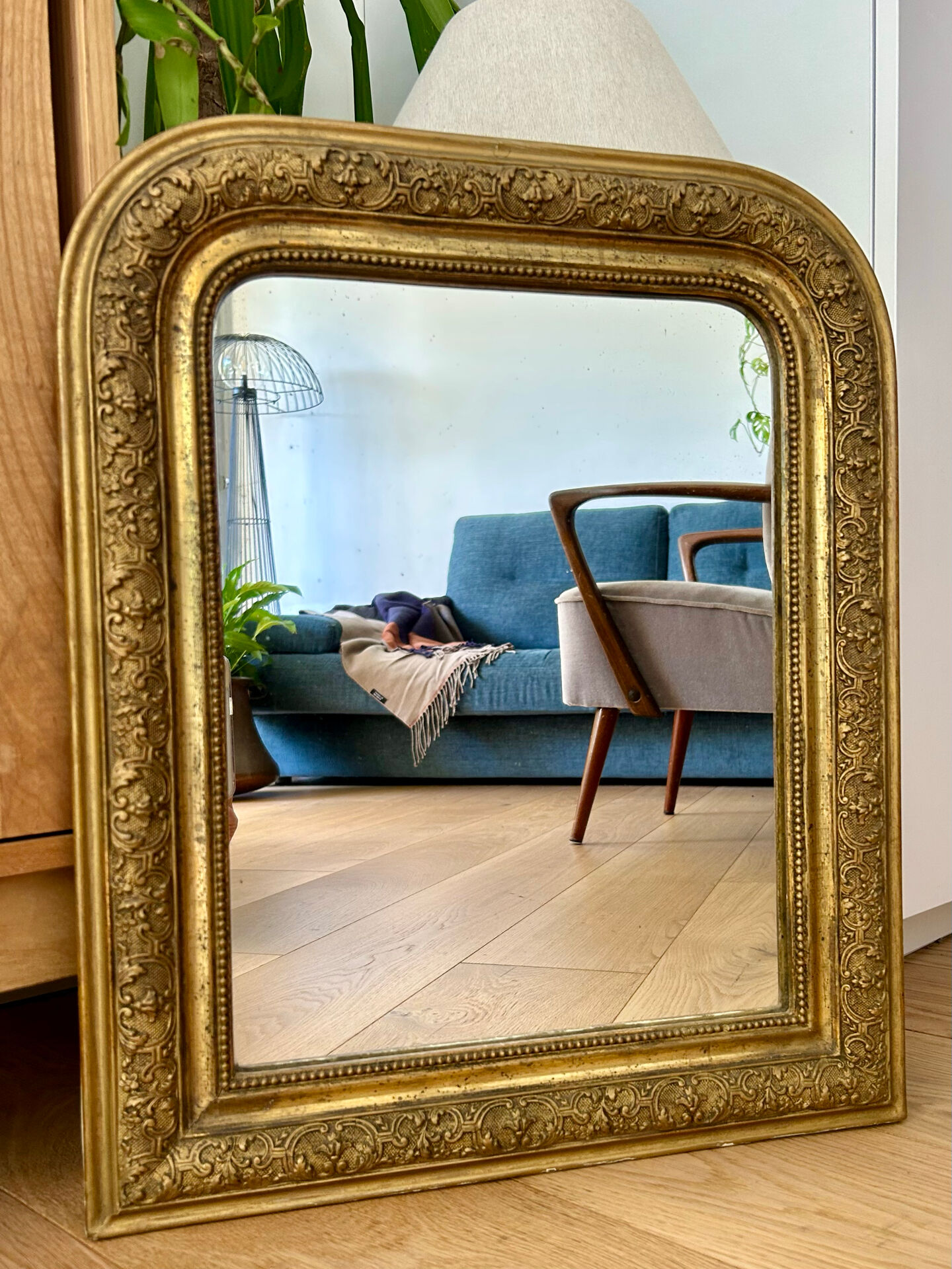 Antique gilded carved mirror - antique glass - vintage - Louis XVI