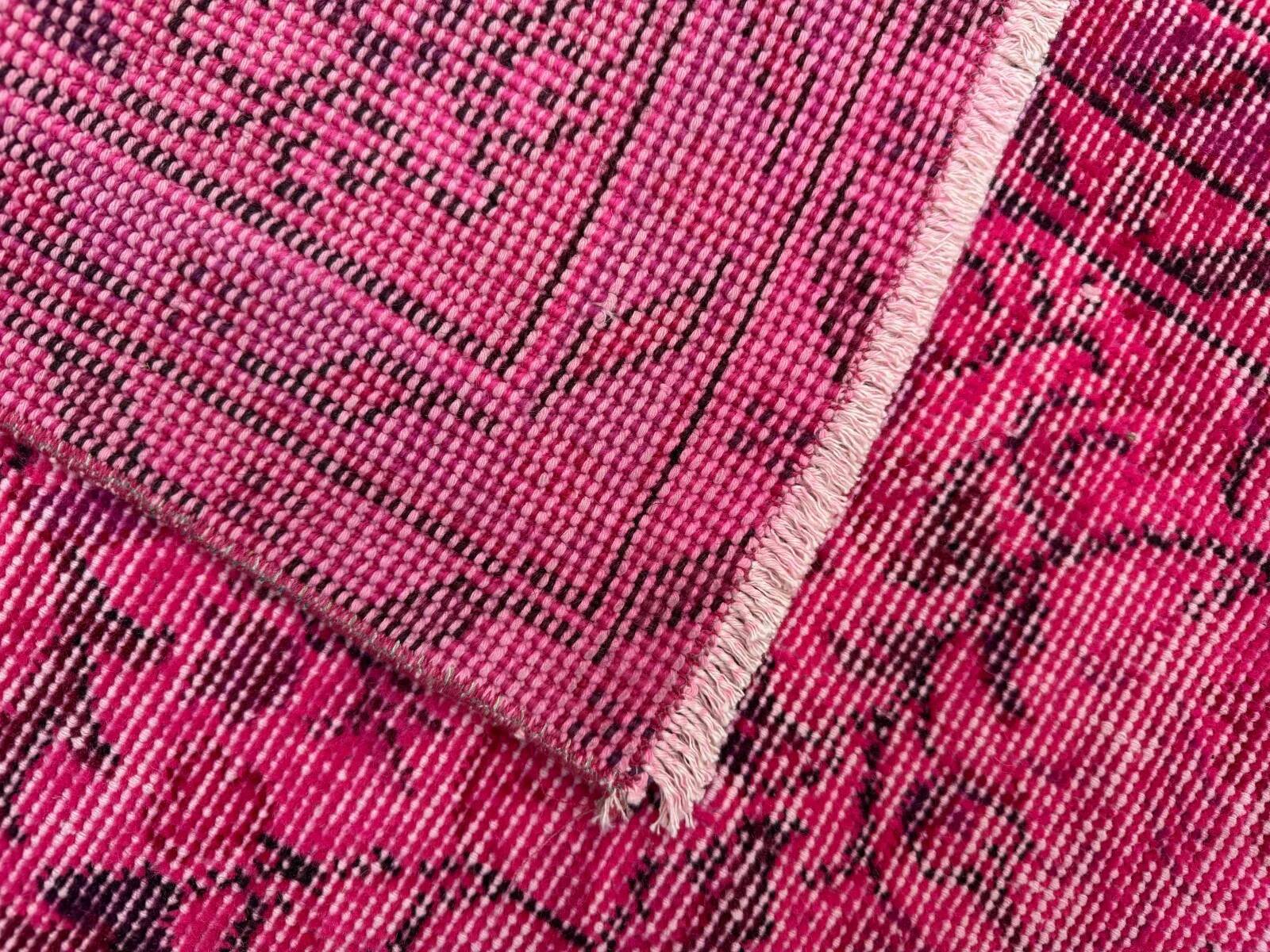 Turkish rug pink 300x200 cm, vintage overdyed tribal wool carpet large 2511