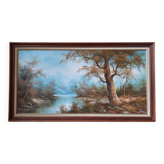 Large painting signed Irène Cafieri – Oil landscape -