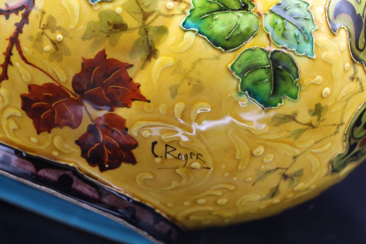 19th-century earthenware jardinière attributed to Felix Optat Milet.