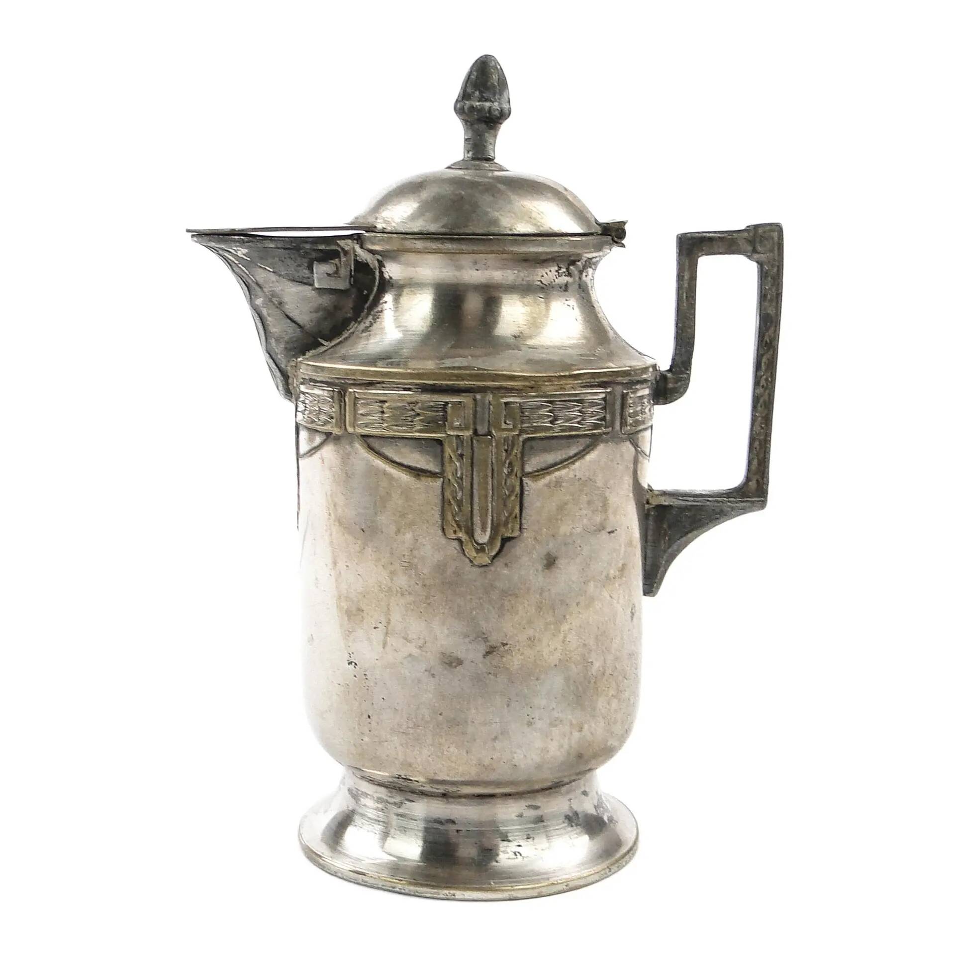 Art Nouveau oil jug, silver-plated brass, pewter, Germany, early 20th century