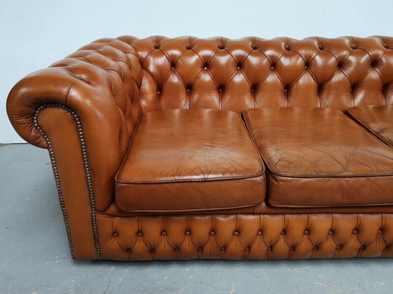 Light brown leather chesterfield sofa