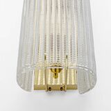 Pair of Modern Italian Brass and Murano Glass Textured Wall Sconces