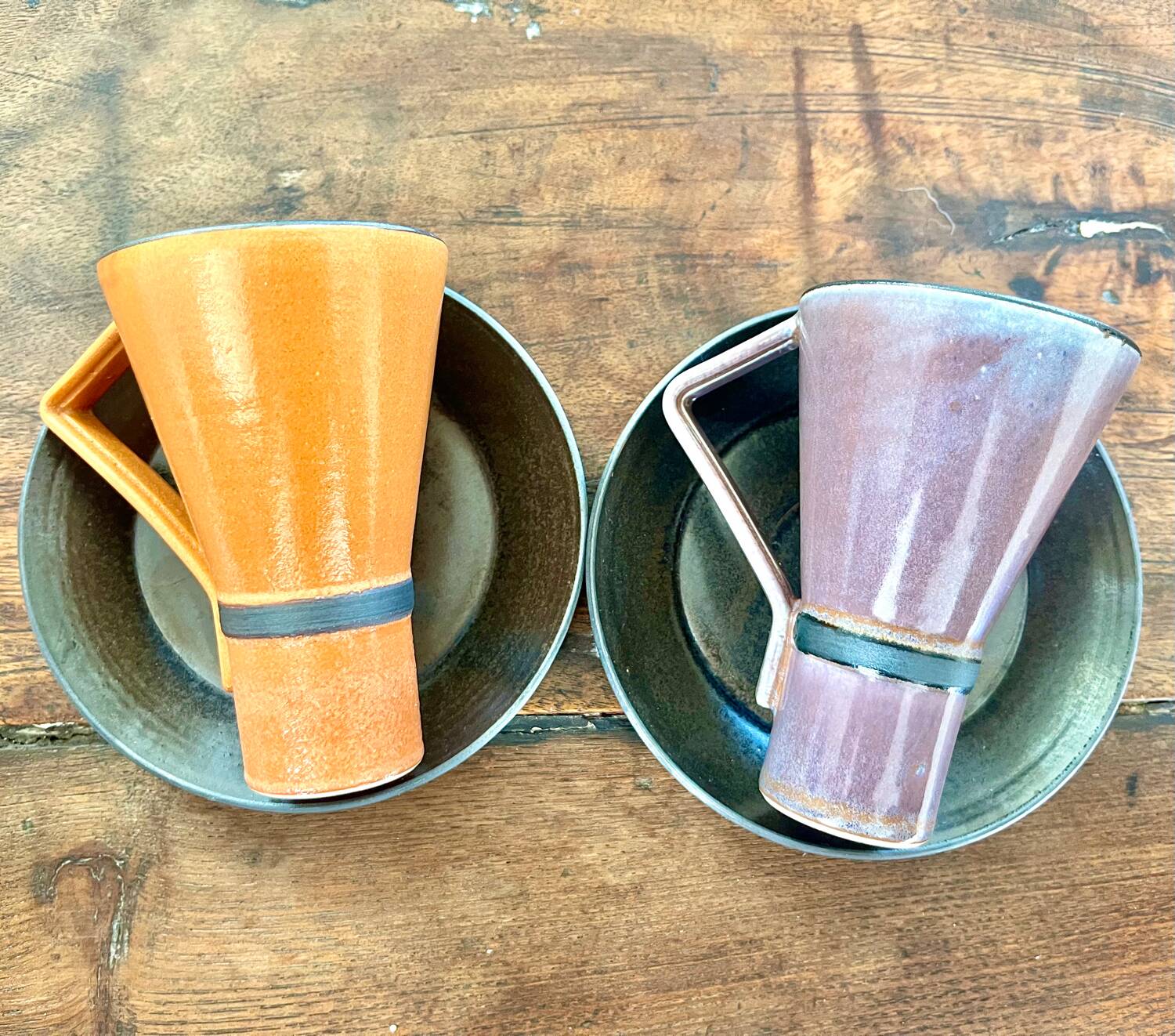 Pair of stoneware cups, vintage Japanese crafts