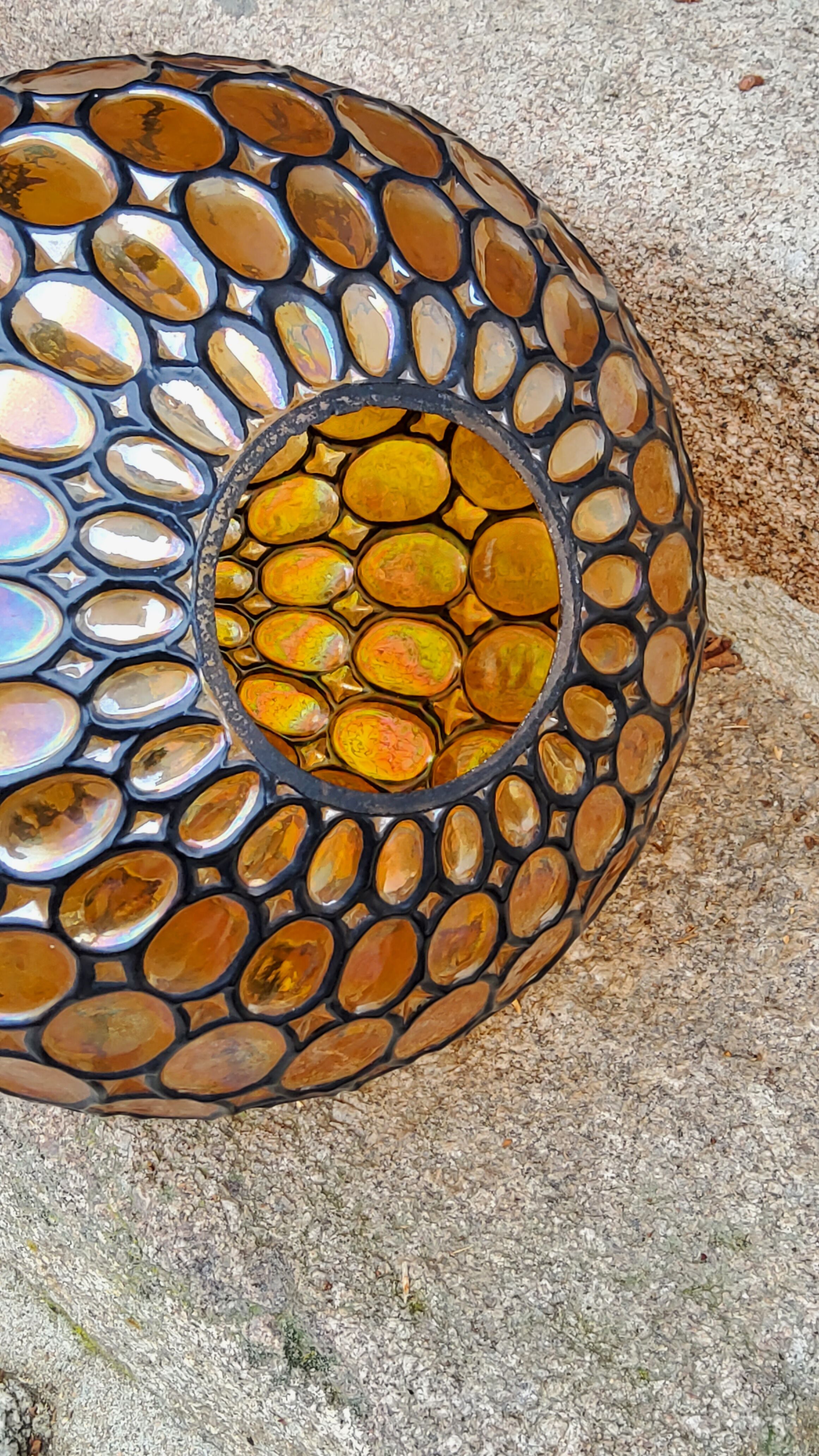 Ball pendant light in orange and enameled glass from the 70s