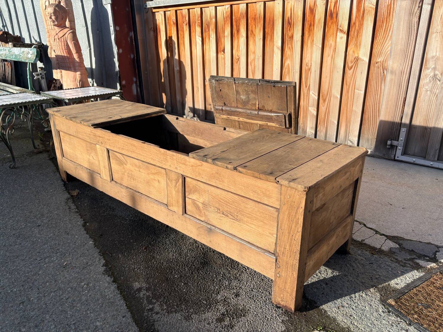 Antique solid wood storage bench – (sanded and ready to be treated)