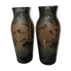 Pair of Art Nouveau glass vases decorated with lake landscapes