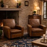 Pair of leather club armchairs – Mid-20th century