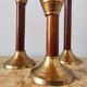 Set de trois bougeoirs vintage bois et laiton