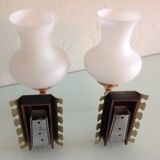 Pair of red copper and white opaline sconces 60s-70s