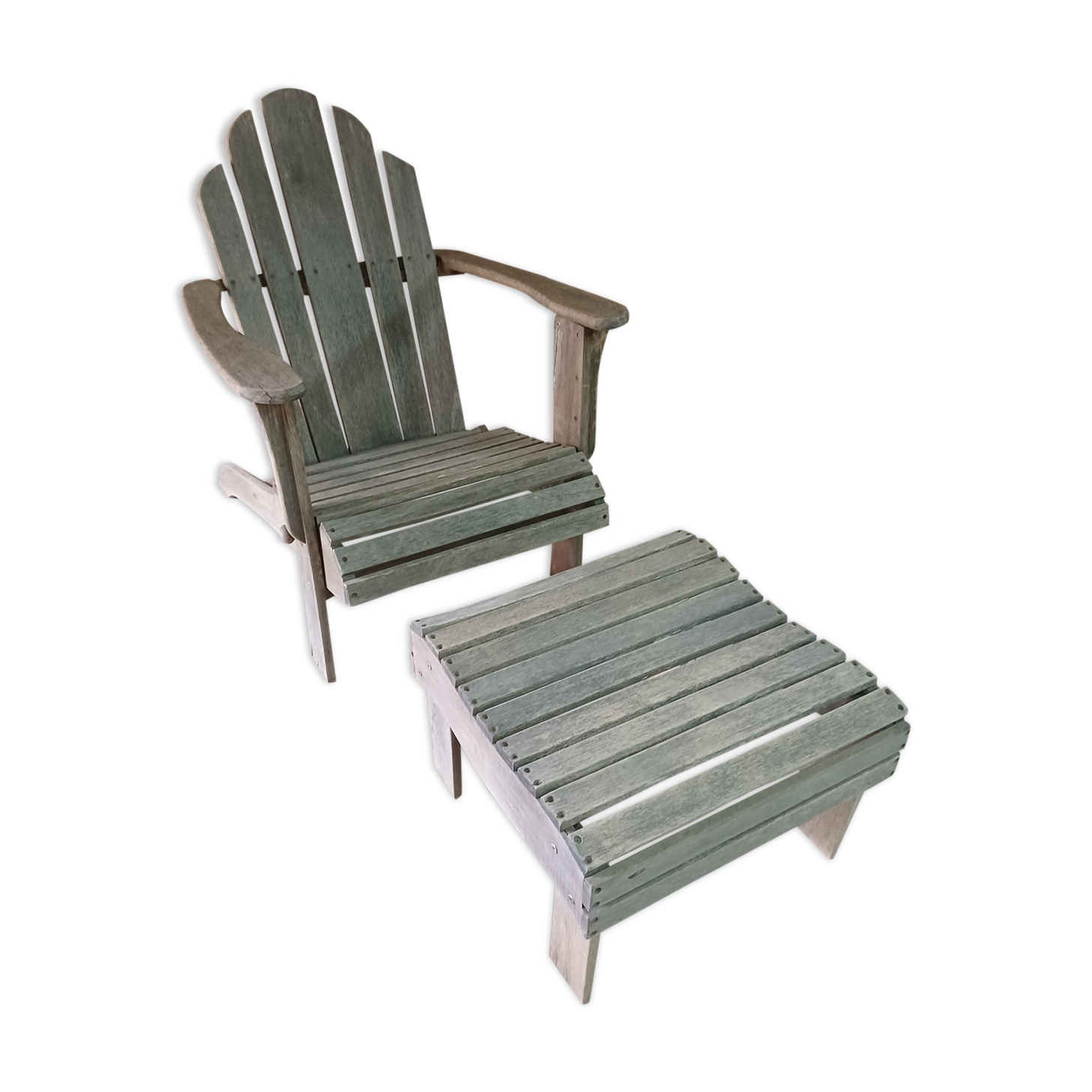 Ancient Adirondack armchair with footrest