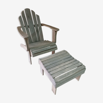 Ancient Adirondack armchair with footrest