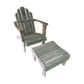 Ancient Adirondack armchair with footrest