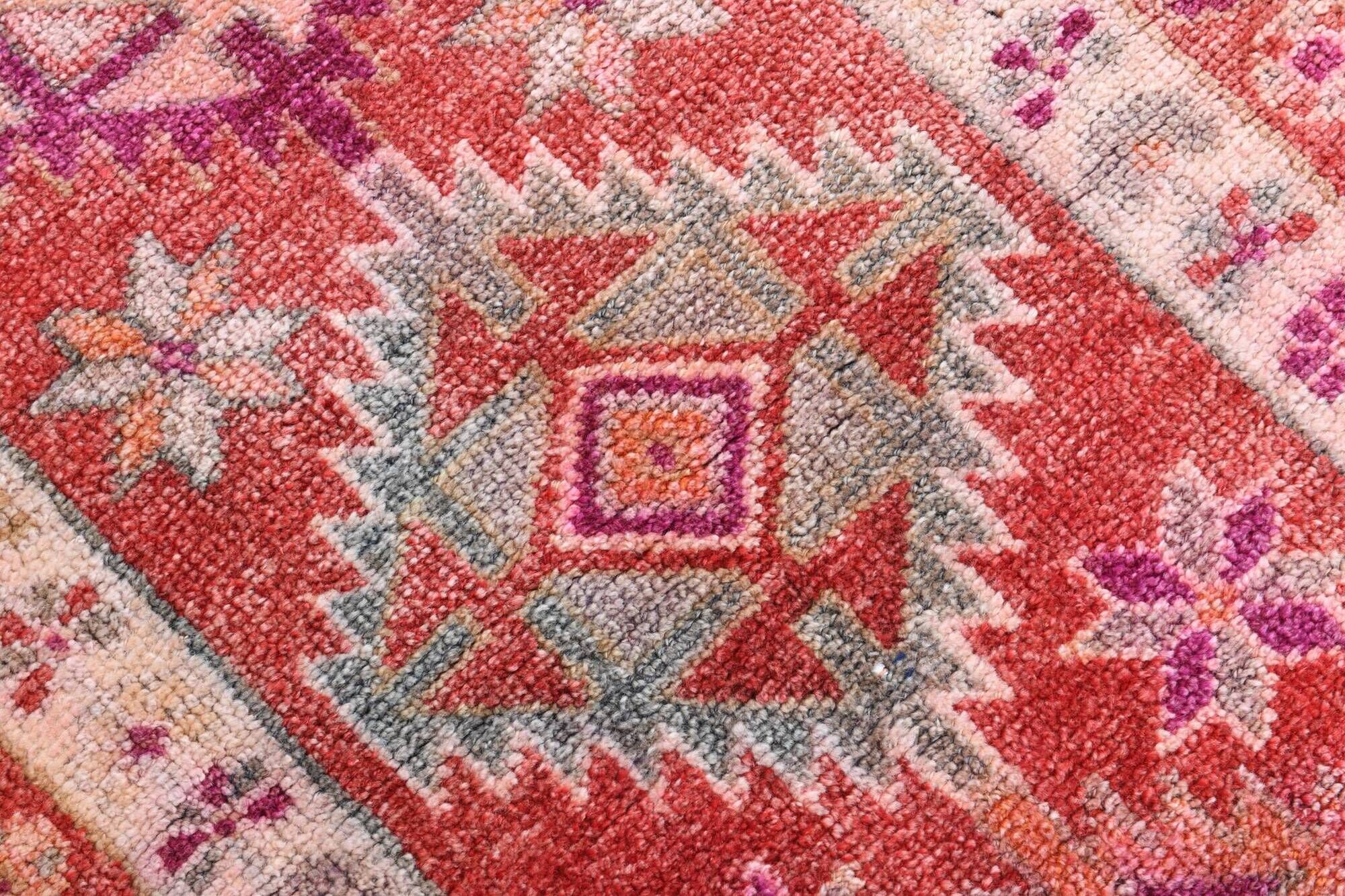 3x12 Vintage Pink & Red Turkish Runner Rug, Super Soft Rug, 86x378Cm