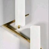 Arlus pair of wall sconces in gilt bronze and opaline glass, 1950