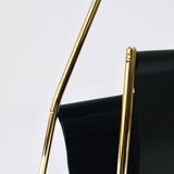 Carl Auböck II Midcentury magazine rack, brass and black leather, vintage, Austria