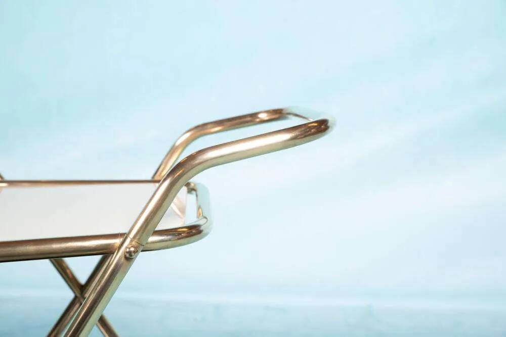 Vintage brass service trolley from the 1960s, Midcentury brass bar trolley.