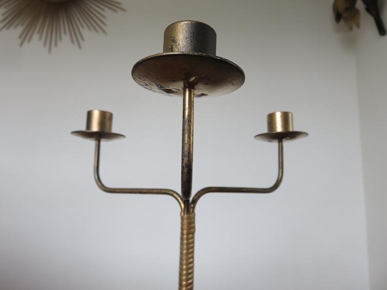 Series of 3 70s gold metal candlesticks