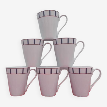 Set of 6 Basque blue and red porcelain mugs