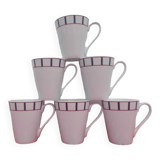 Set of 6 Basque blue and red porcelain mugs
