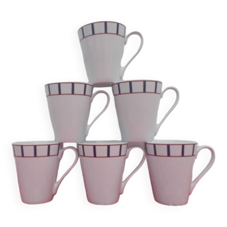 Ensemble de 6 mugs basque porcelaine bleu et rouge