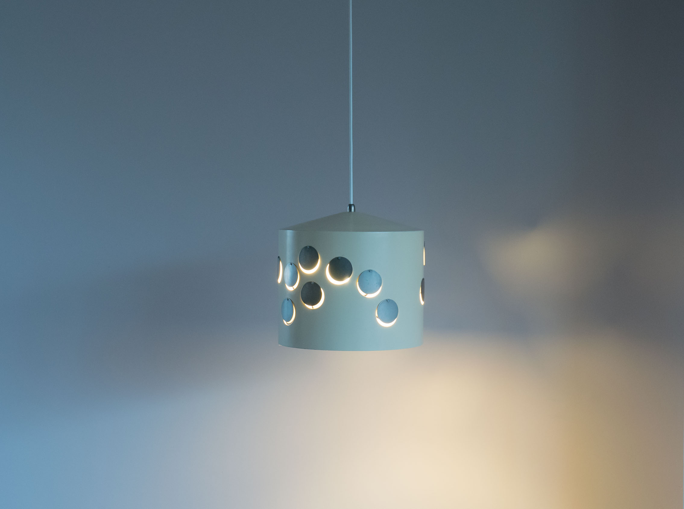 Vintage conical white and silver pendant light