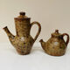 Pair of vintage brutalist ceramic teapots from the 1970s.