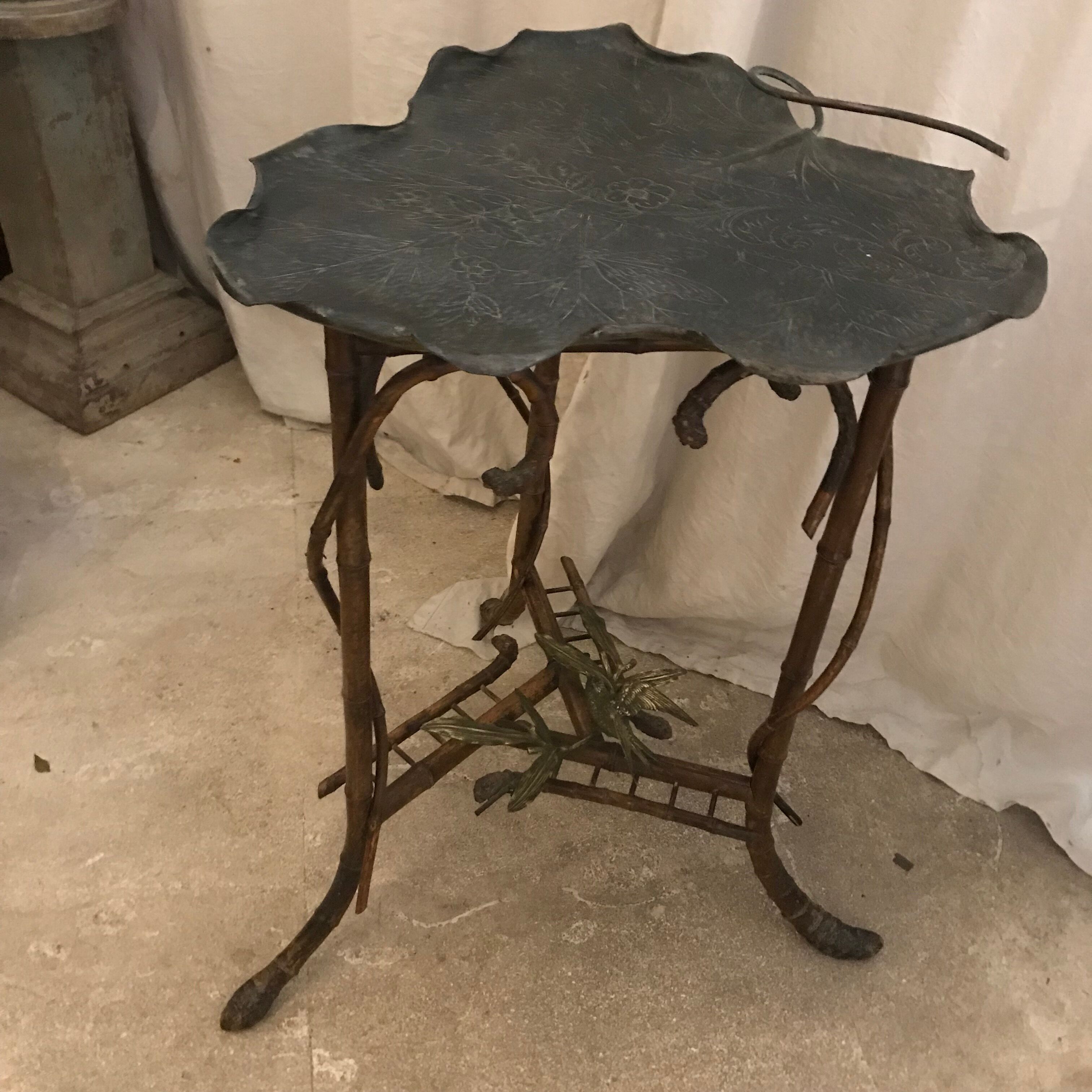 bamboo pedestal table&bronze Napoléon III
