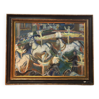 Painting Oil on Canvas Fauvism Circus Horse Dancer Circa 1960