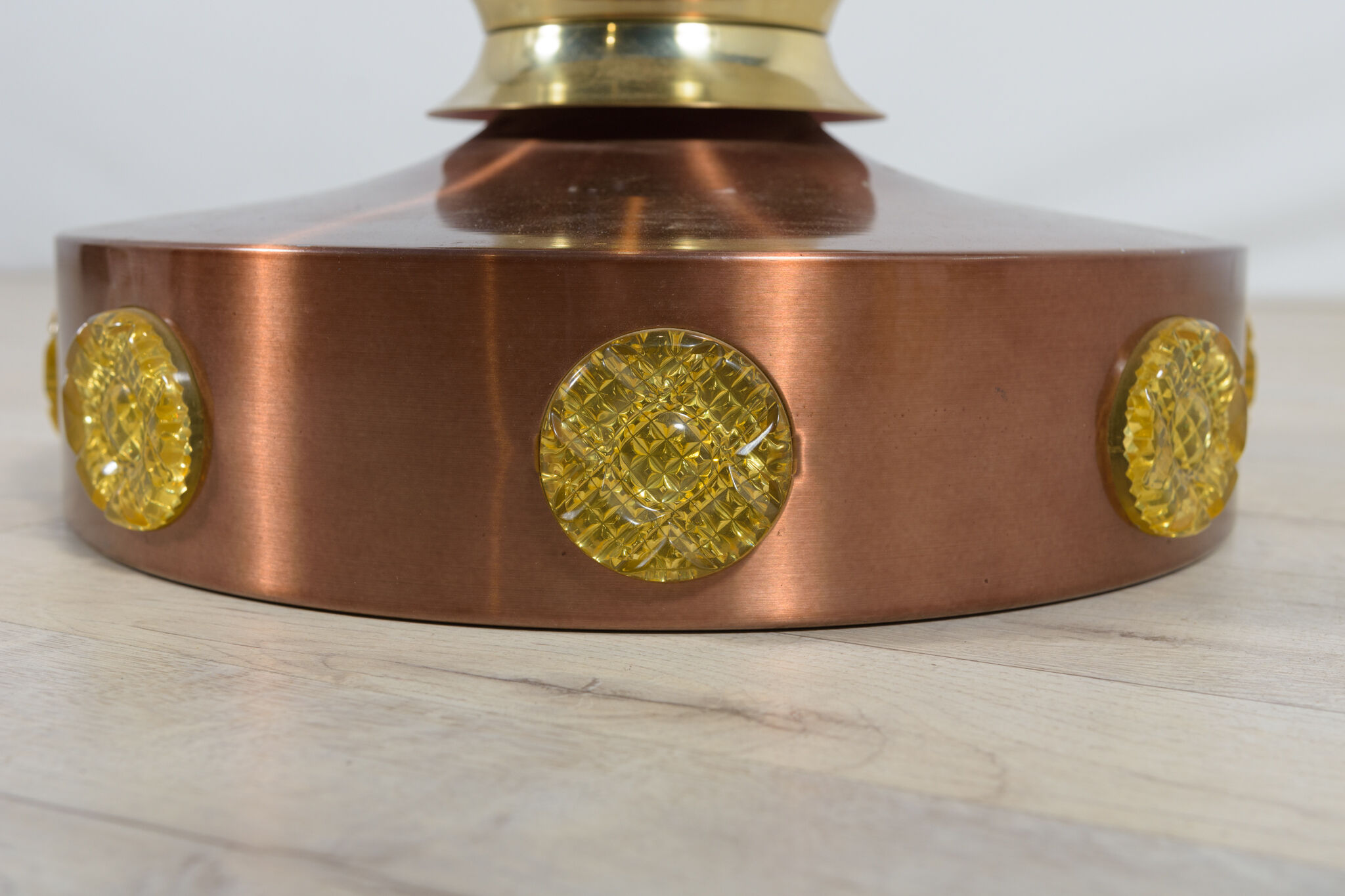 Scandinavian ceiling lamp copper & glass, Denmark, 1960s
