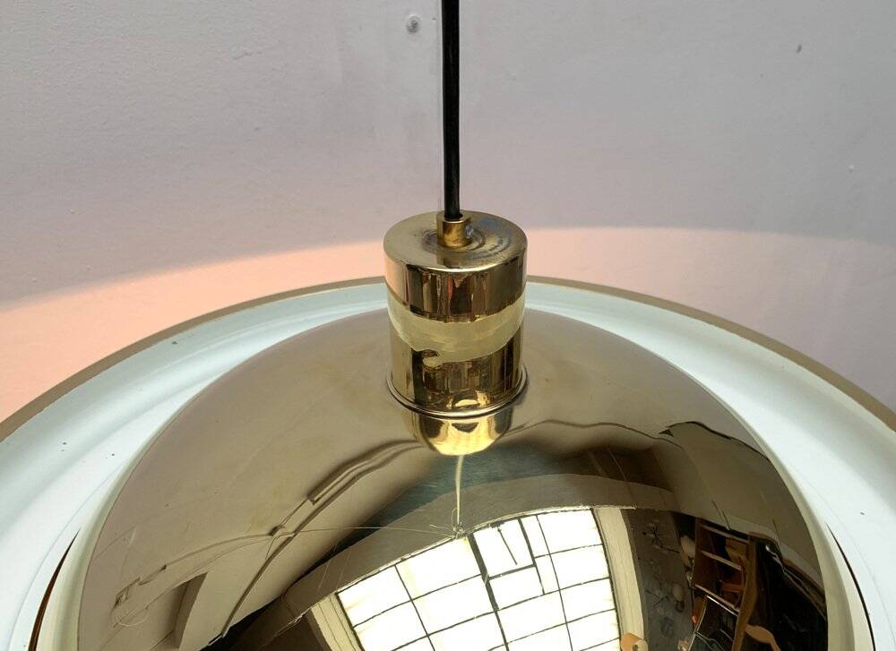 Postmodern Italian vintage brass suspension UFO model S-481 by Luci Italia, 1970s.